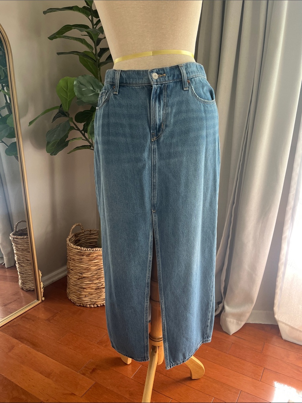 Old Navy Medium Blue Denim Maxi Skirt with Front Slit